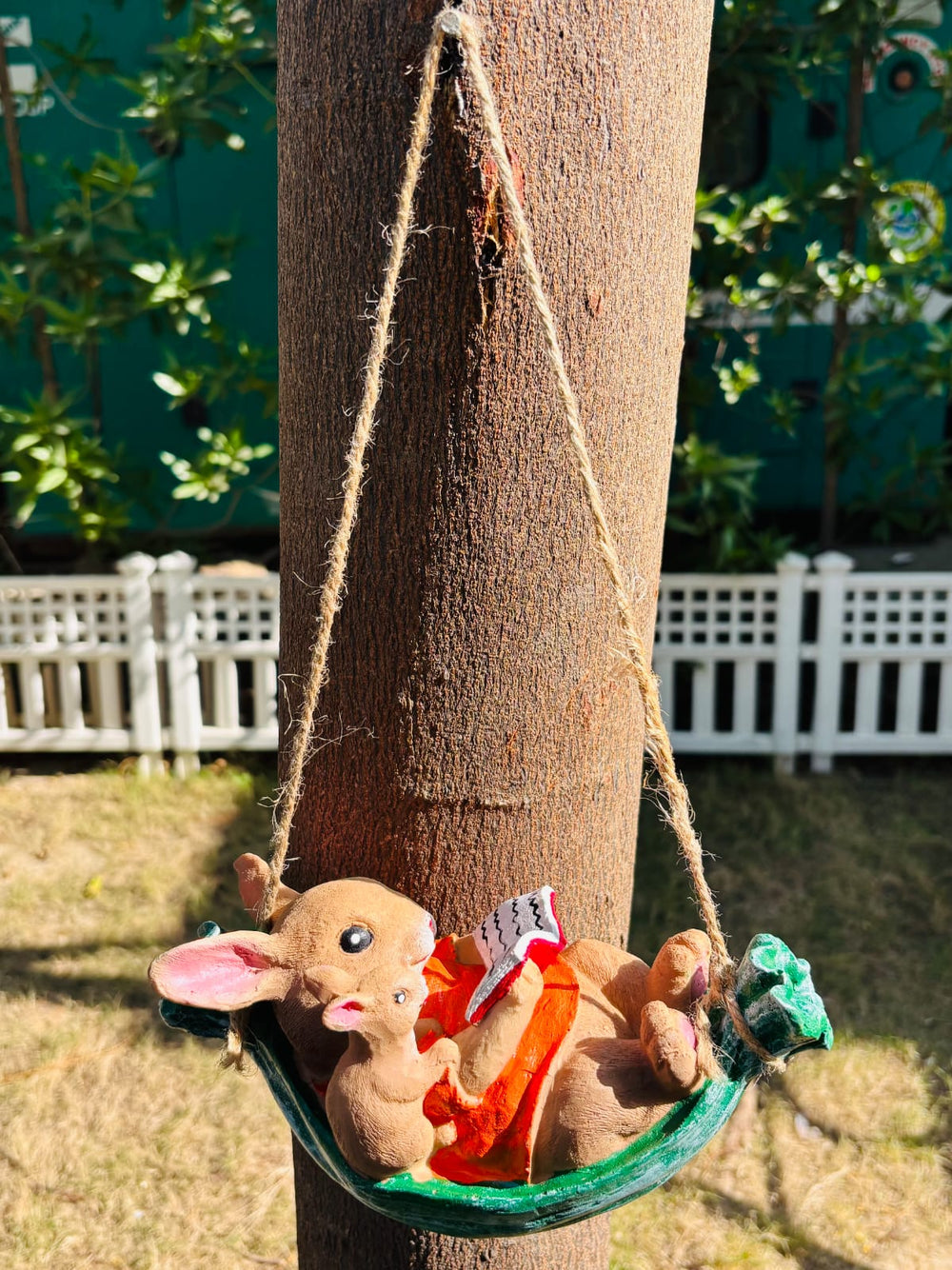 Animal Figurine on swing- Garden Décor | Resin Figurine for Garden & Home Décor