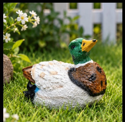 (Set of 2) Green Ducks Statue for Home and Garden Decoration