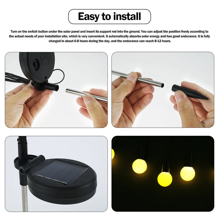 Solar Lights Outdoor 8 LED Firefly Lamp for Home Garden Waterproof Decoration (Warm White-Pack of 2)