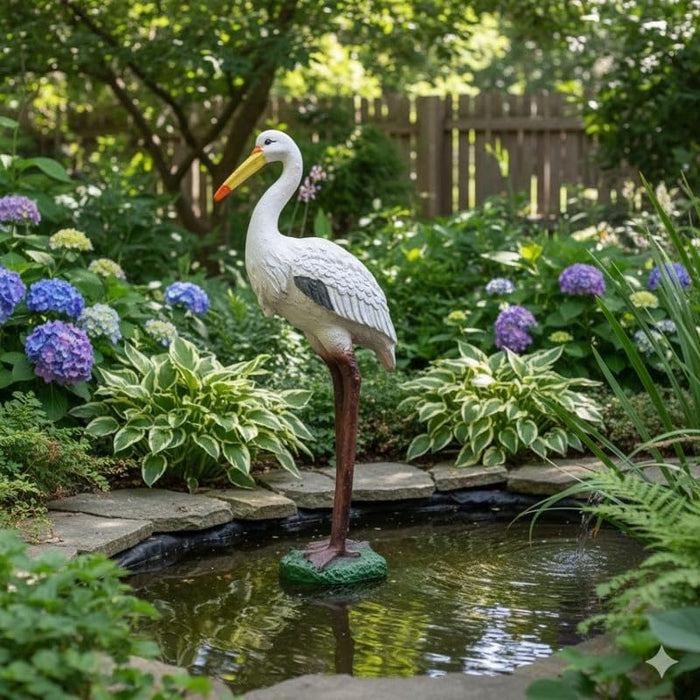 Elegant Crane and Pink Flamingo Garden Statue Set – Weather-Resistant Outdoor Resin Bird Sculptures for Lawn, Patio, and Landscape Decor