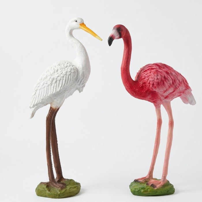 Elegant Crane and Pink Flamingo Garden Statue Set – Weather-Resistant Outdoor Resin Bird Sculptures for Lawn, Patio, and Landscape Decor