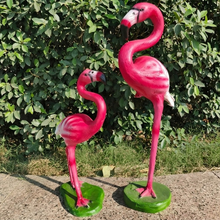 Set of 2 Pink Flamingo Garden Statues – Weather-Resistant Outdoor Resin Sculptures for Lawn, Patio, and Backyard Decor