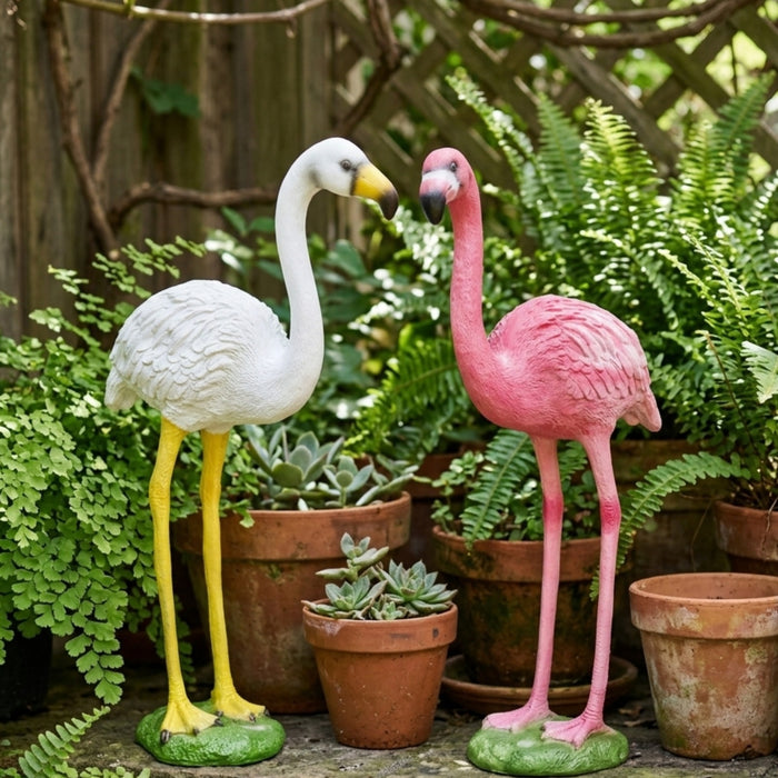 Vibrant Flamingo Garden Statues - Set of 2 Decorative Pink and White Lawn Ornaments