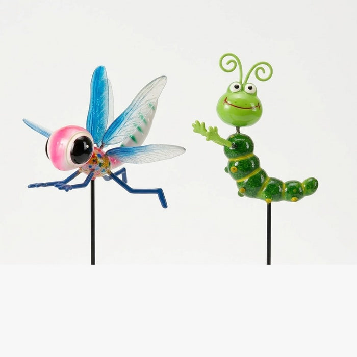 Set of 2 Whimsical Metal Insect Garden Stakes