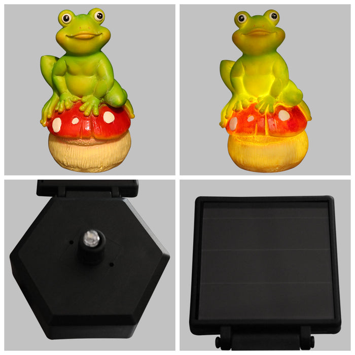 Solar Powered Frog on Mushroom Garden Stakes – Set of 2 Waterproof Outdoor LED Decorative Path Lights for Lawn, Patio, and Yard Decor