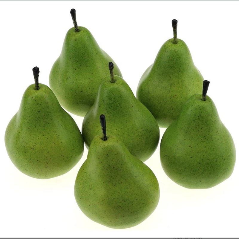 Set of 6 Realistic Artificial Green Pears – Lifelike Faux Fruit for Home Decor, Kitchen Displays, and Table Centerpieces