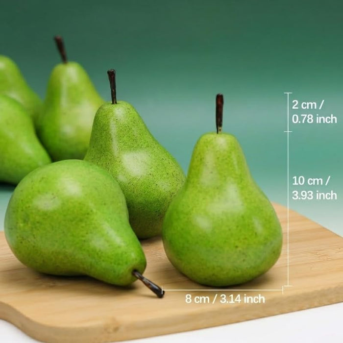 Set of 6 Realistic Artificial Green Pears – Lifelike Faux Fruit for Home Decor, Kitchen Displays, and Table Centerpieces