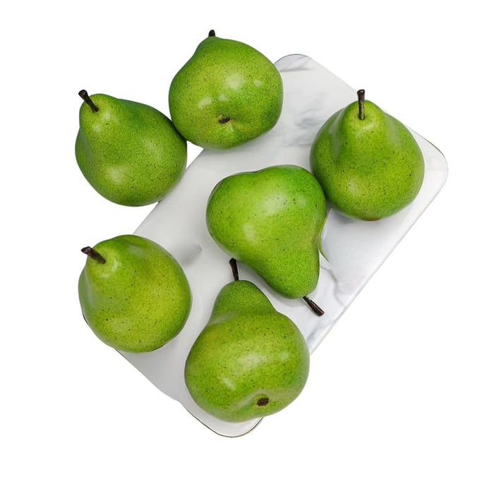 Set of 6 Realistic Artificial Green Pears – Lifelike Faux Fruit for Home Decor, Kitchen Displays, and Table Centerpieces