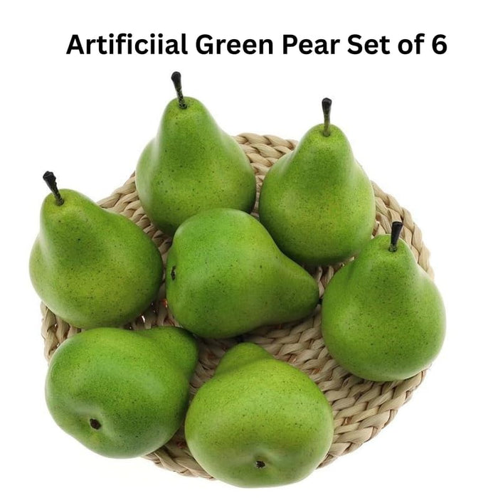 Set of 6 Realistic Artificial Green Pears – Lifelike Faux Fruit for Home Decor, Kitchen Displays, and Table Centerpieces