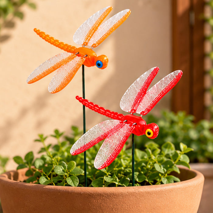 Colorful Dragonfly Garden Stakes – Set of 2 or Set of 4 | Decorative Insect Plant Sticks