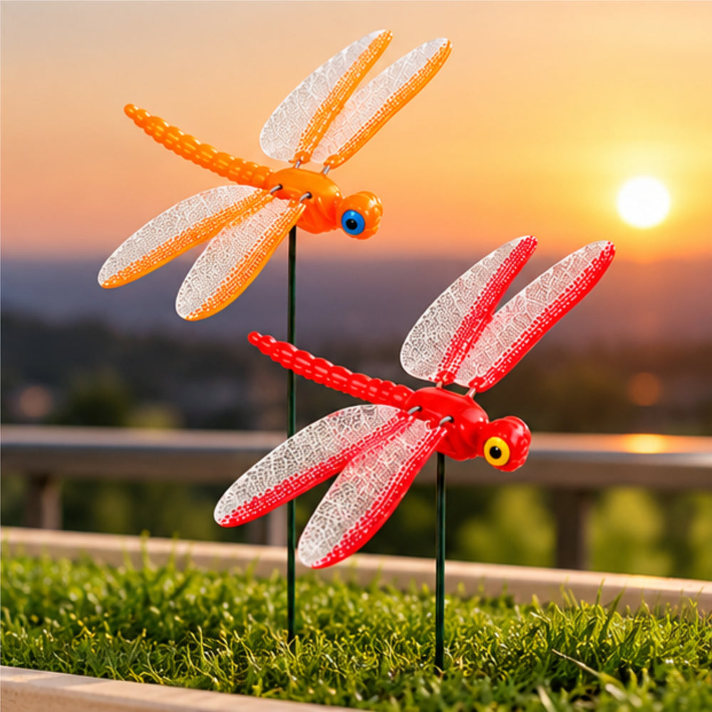 Colorful Dragonfly Garden Stakes – Set of 2 or Set of 4 | Decorative Insect Plant Sticks