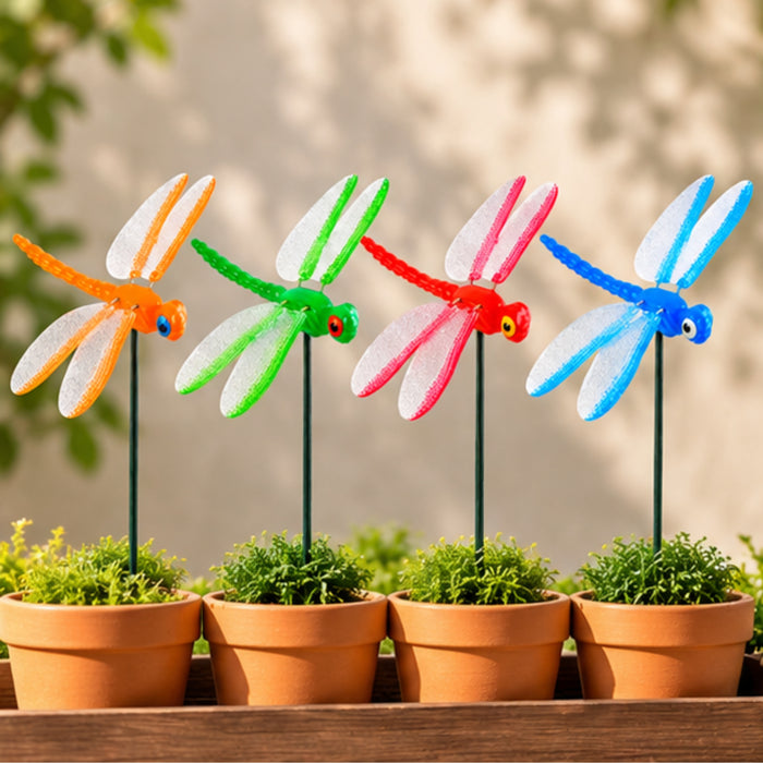 Colorful Dragonfly Garden Stakes – Set of 2 or Set of 4 | Decorative Insect Plant Sticks