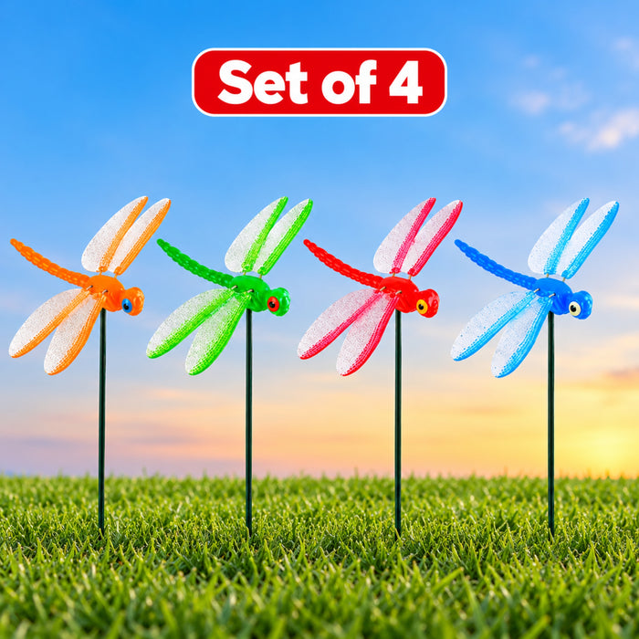 Colorful Dragonfly Garden Stakes – Set of 2 or Set of 4 | Decorative Insect Plant Sticks