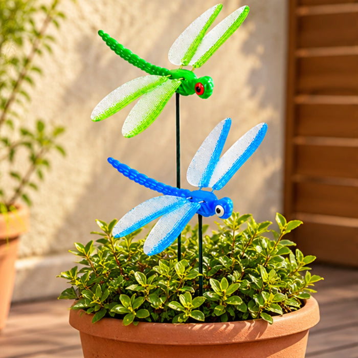 Colorful Dragonfly Garden Stakes – Set of 2 or Set of 4 | Decorative Insect Plant Sticks