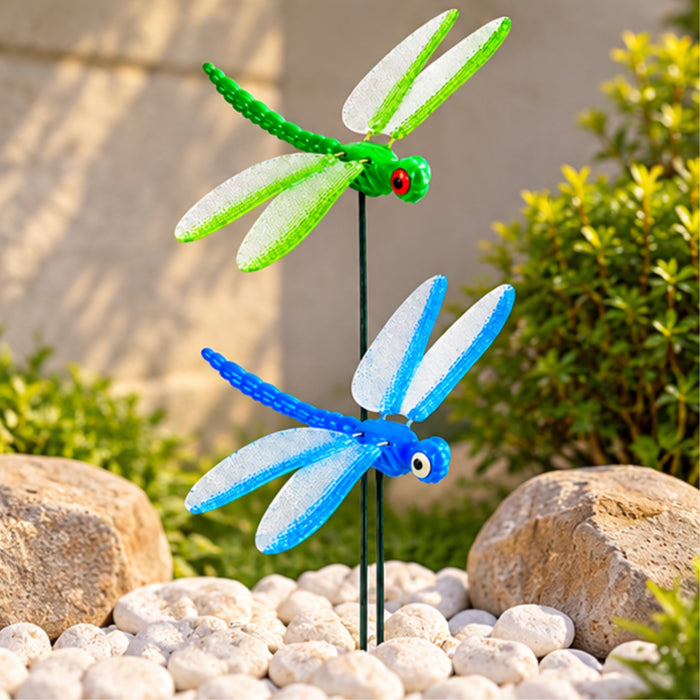 Colorful Dragonfly Garden Stakes – Set of 2 or Set of 4 | Decorative Insect Plant Sticks