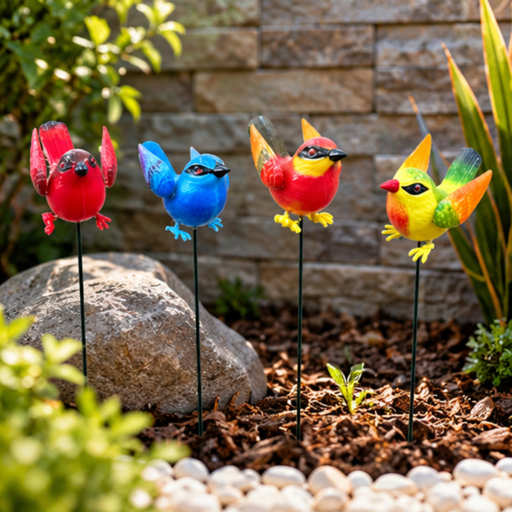 Colorful Resin Bird Plant Stakes – Set of 2 or Set of 4