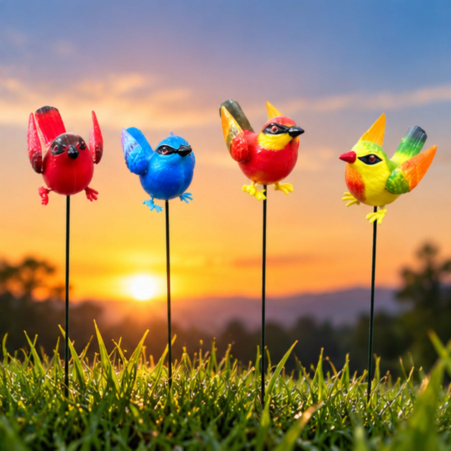 Colorful Resin Bird Plant Stakes – Set of 2 or Set of 4