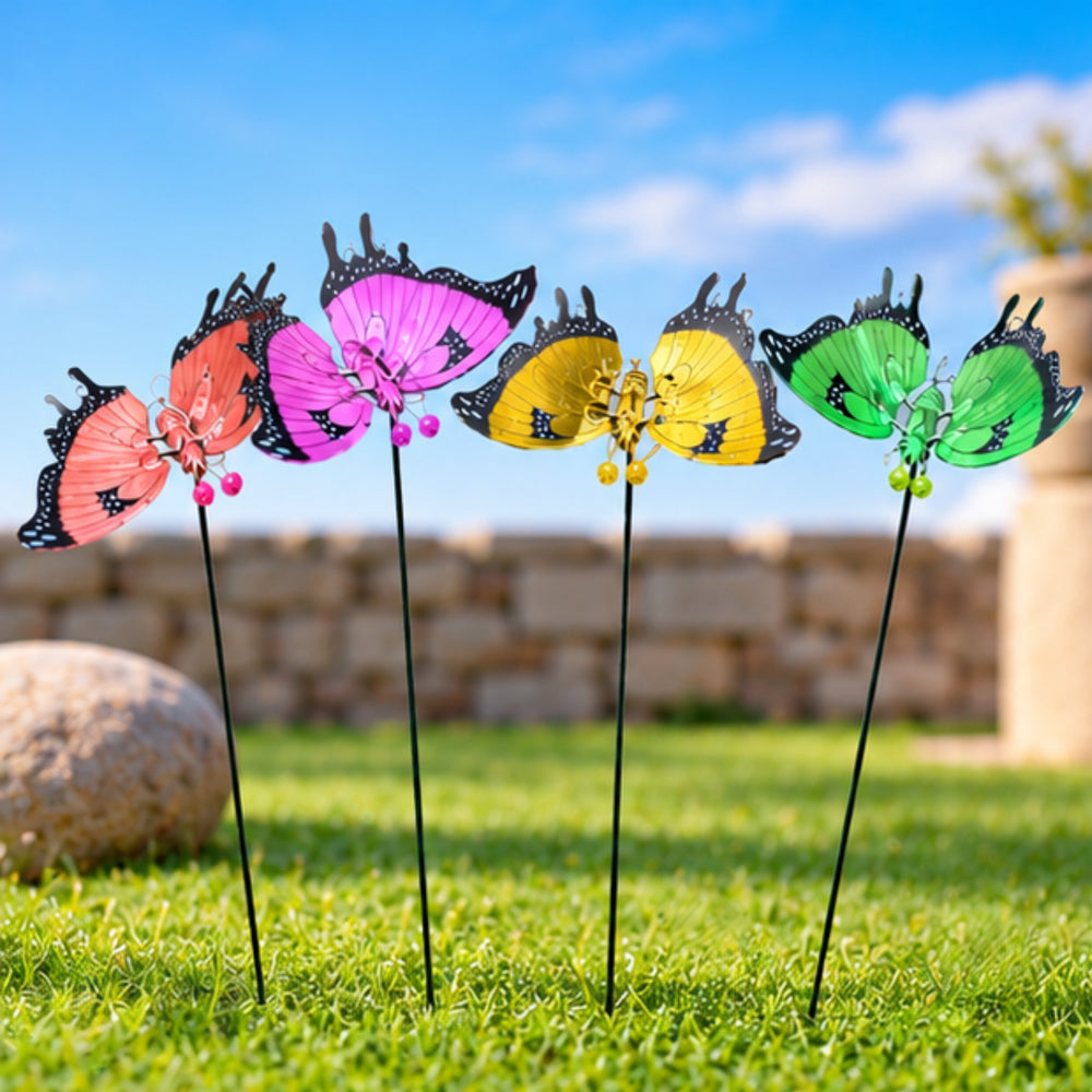 Colorful Metal Butterfly Garden Stakes – Set of 2 or Set of 4