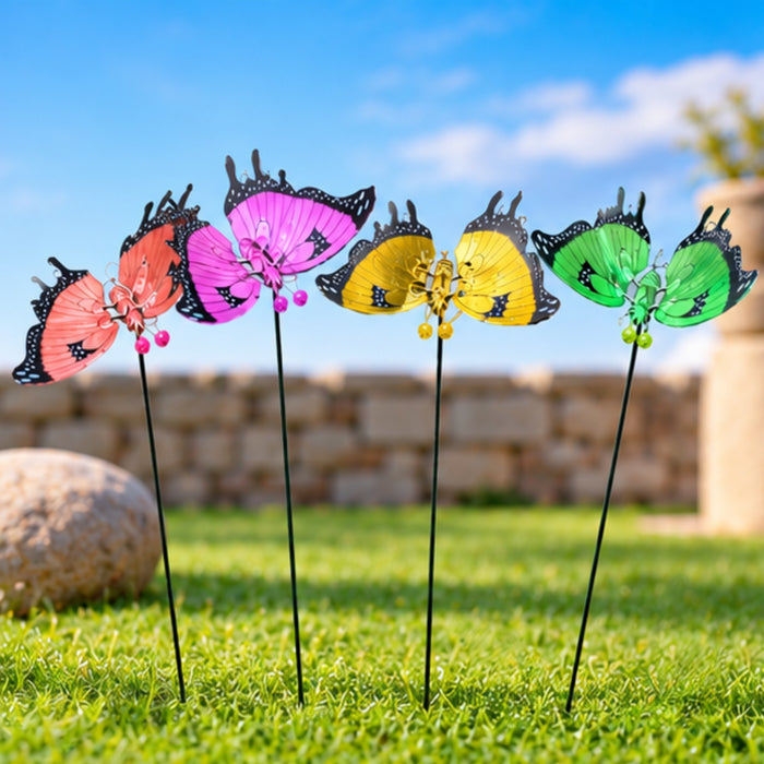 Colorful Metal Butterfly Garden Stakes – Set of 2 or Set of 4