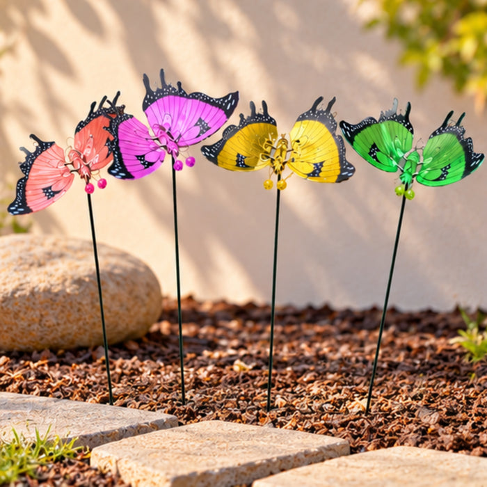 Colorful Metal Butterfly Garden Stakes – Set of 2 or Set of 4