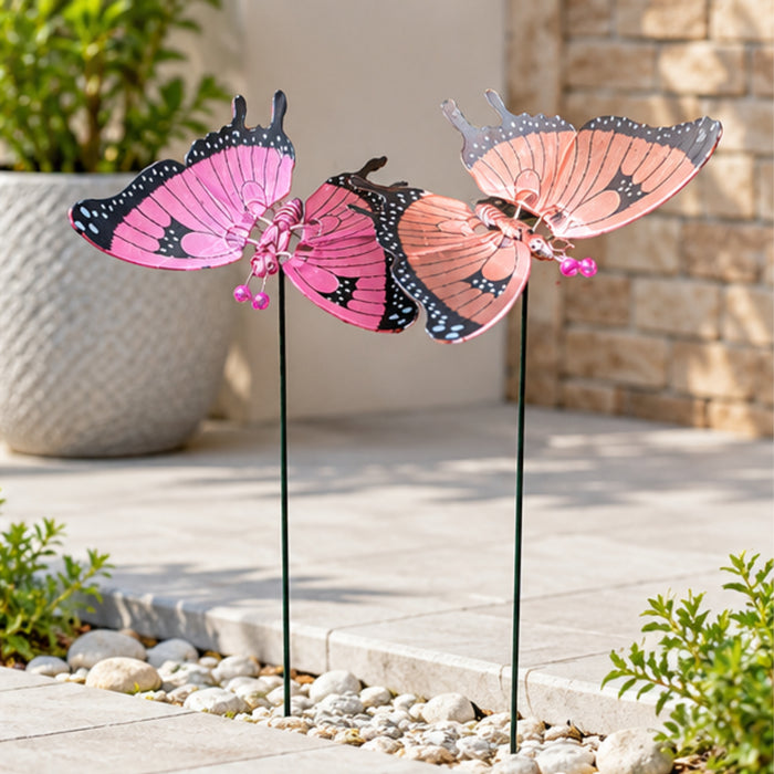 Colorful Metal Butterfly Garden Stakes – Set of 2 or Set of 4