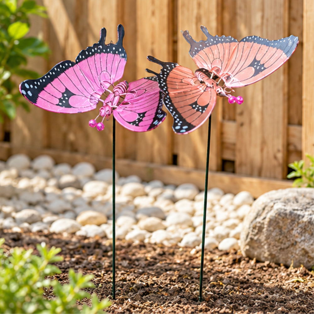 Colorful Metal Butterfly Garden Stakes – Set of 2 or Set of 4