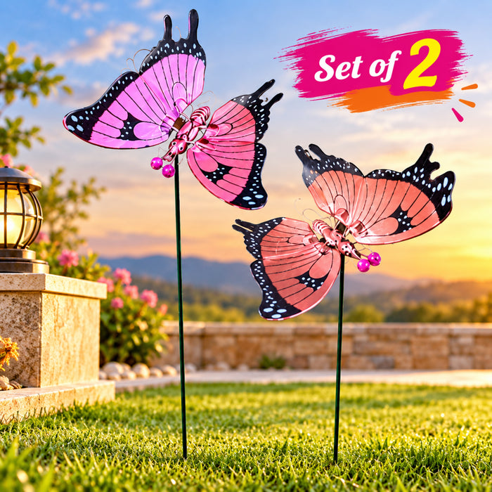 Colorful Metal Butterfly Garden Stakes – Set of 2 or Set of 4