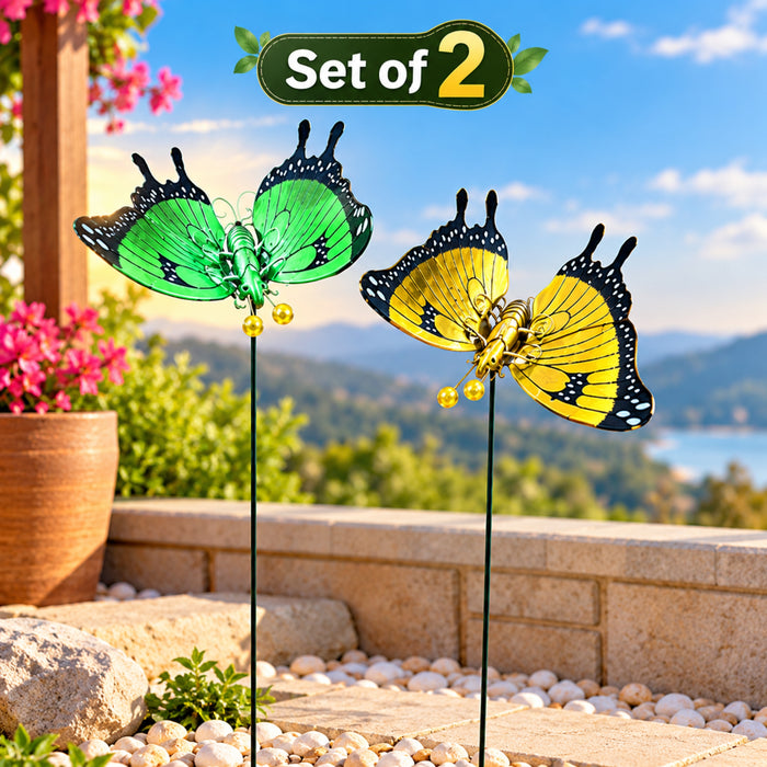 Colorful Metal Butterfly Garden Stakes – Set of 2 or Set of 4
