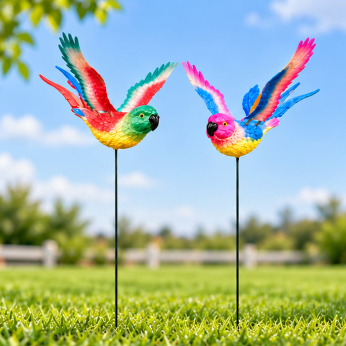 Flying Rainbow Parrot Garden Stakes – Set of 2 or Set of 4