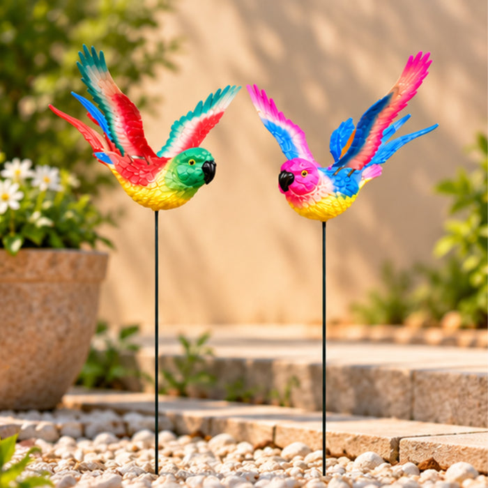 Flying Rainbow Parrot Garden Stakes – Set of 2 or Set of 4