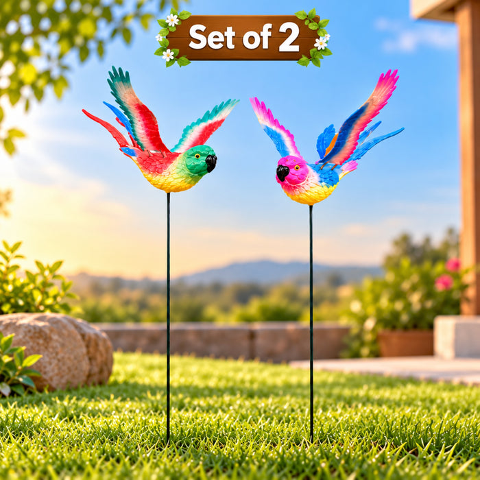 Flying Rainbow Parrot Garden Stakes – Set of 2 or Set of 4