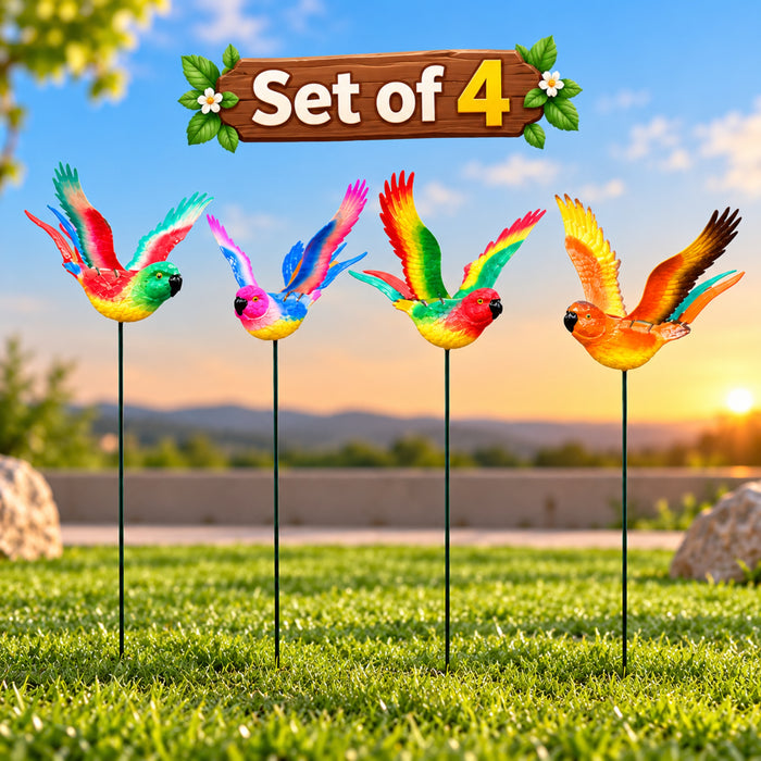 Flying Rainbow Parrot Garden Stakes – Set of 2 or Set of 4
