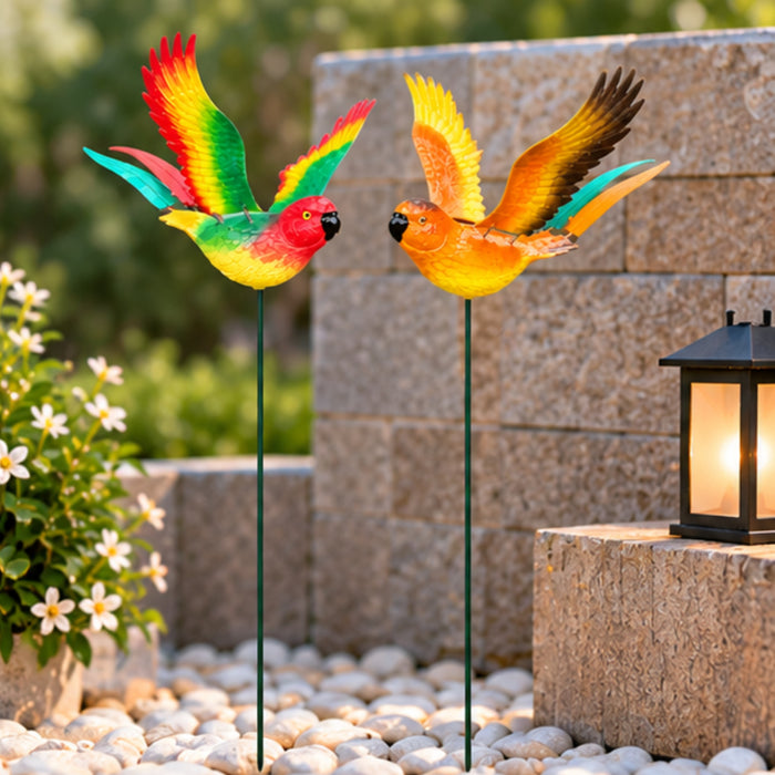 Flying Rainbow Parrot Garden Stakes – Set of 2 or Set of 4