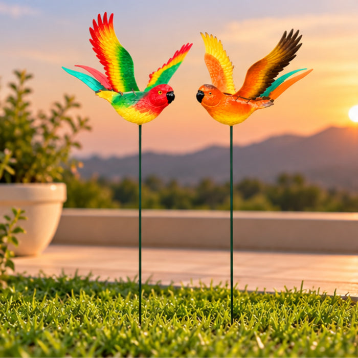 Flying Rainbow Parrot Garden Stakes – Set of 2 or Set of 4