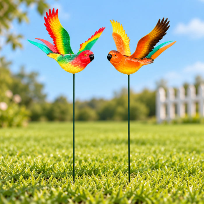 Flying Rainbow Parrot Garden Stakes – Set of 2 or Set of 4
