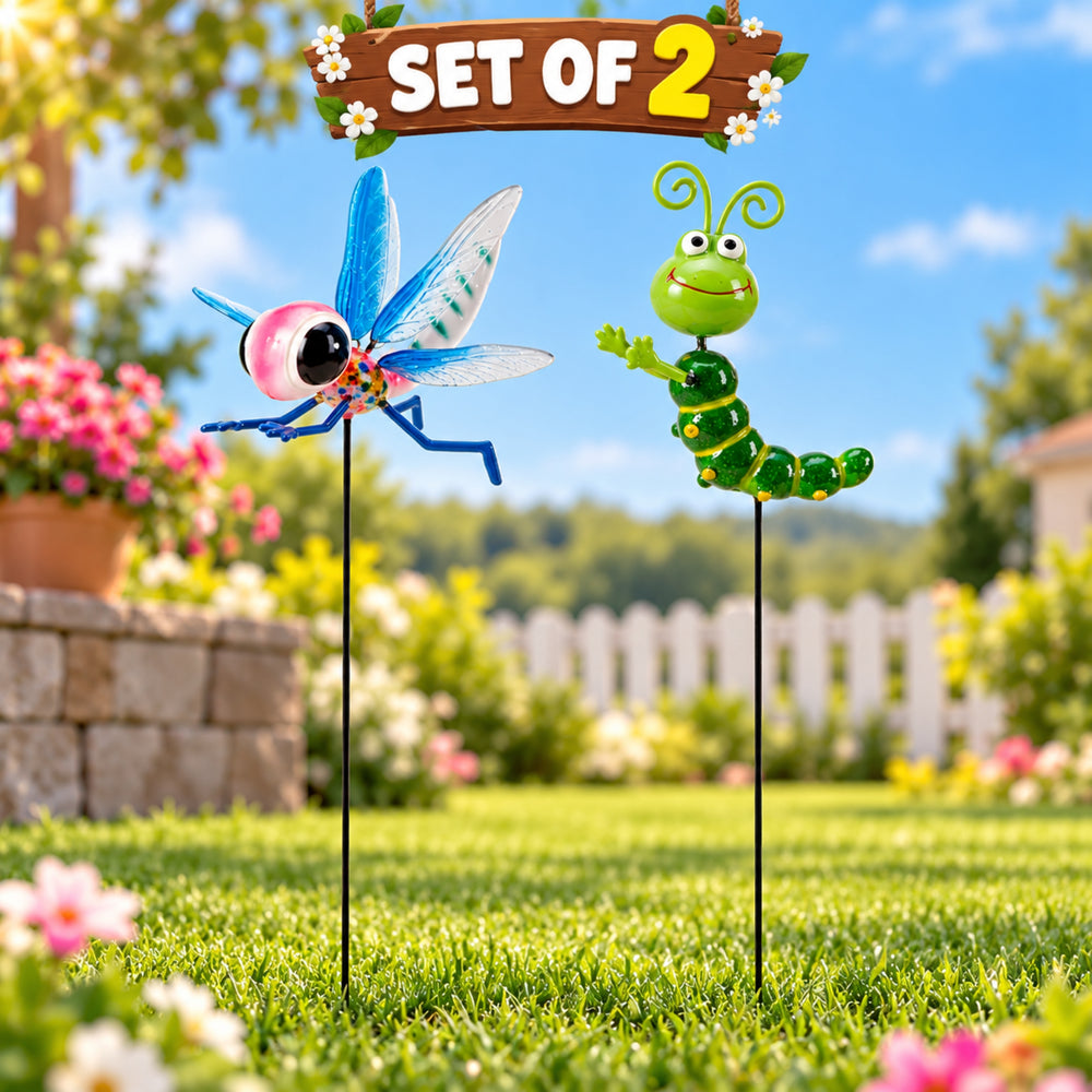 Whimsical Metal Insect Garden Stakes – Set of 2