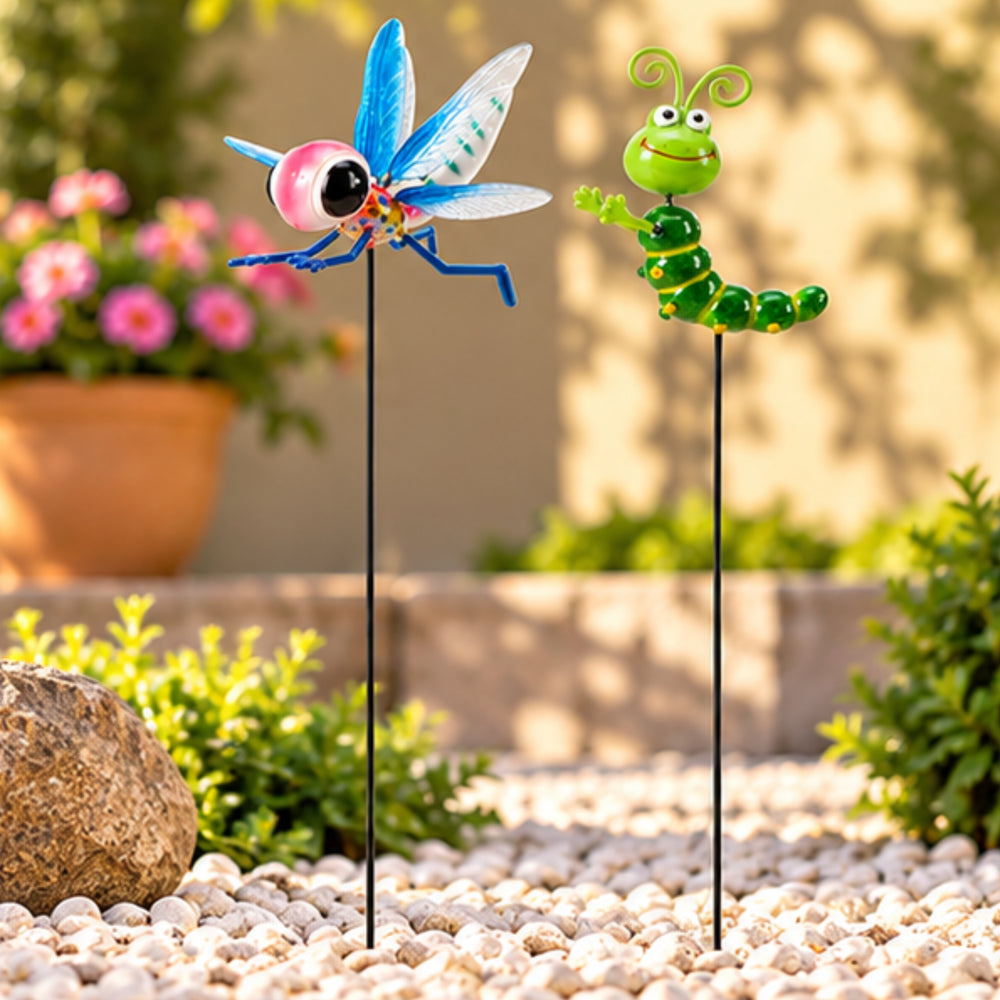 Whimsical Metal Insect Garden Stakes – Set of 2