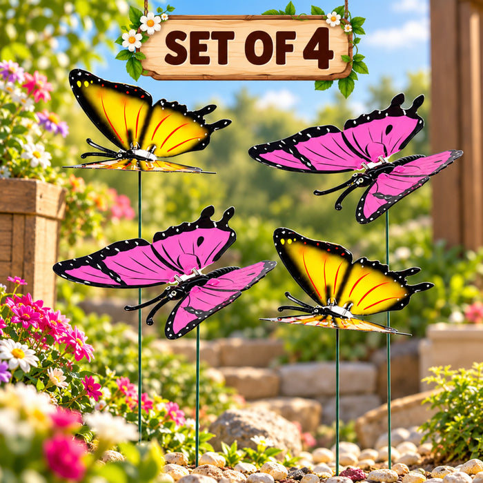Big Butterfly Garden Sticks Pink & Yellow – Set of 2 or Set of 4