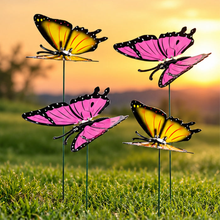 Big Butterfly Garden Sticks Pink & Yellow – Set of 2 or Set of 4