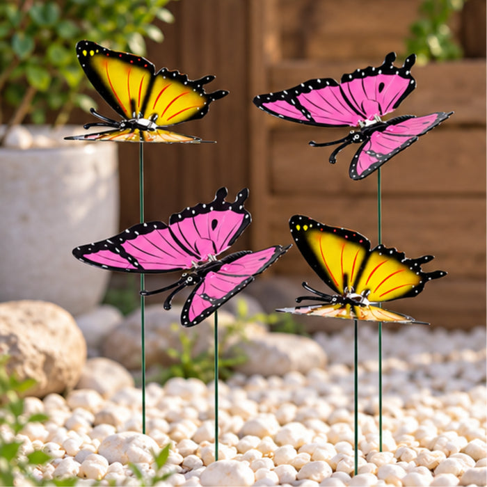 Big Butterfly Garden Sticks Pink & Yellow – Set of 2 or Set of 4