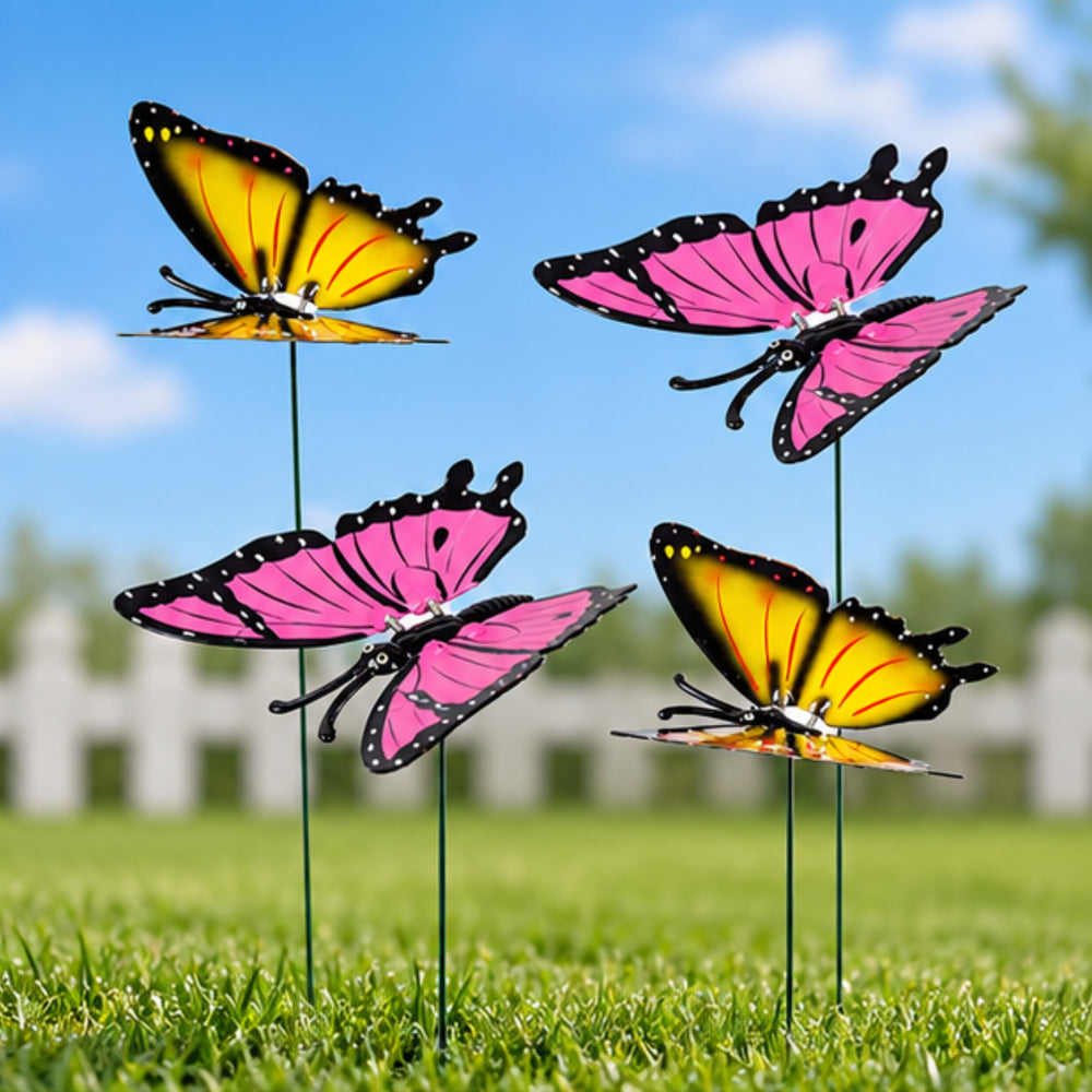 Big Butterfly Garden Sticks Pink & Yellow – Set of 2 or Set of 4