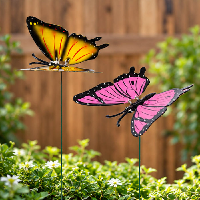 Big Butterfly Garden Sticks Pink & Yellow – Set of 2 or Set of 4