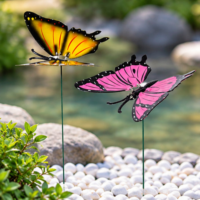Big Butterfly Garden Sticks Pink & Yellow – Set of 2 or Set of 4