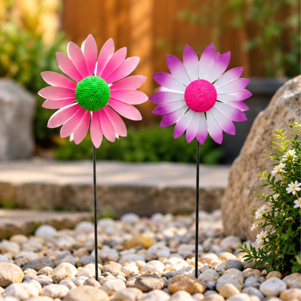 Sunflower & Daisy Windmill Garden Sticks – Set of 2 or Set of 4