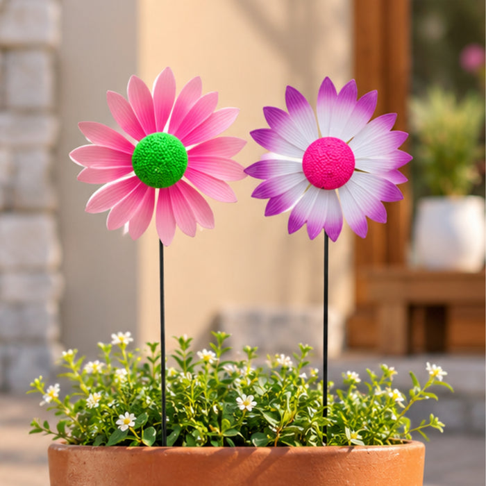 Sunflower & Daisy Windmill Garden Sticks – Set of 2 or Set of 4