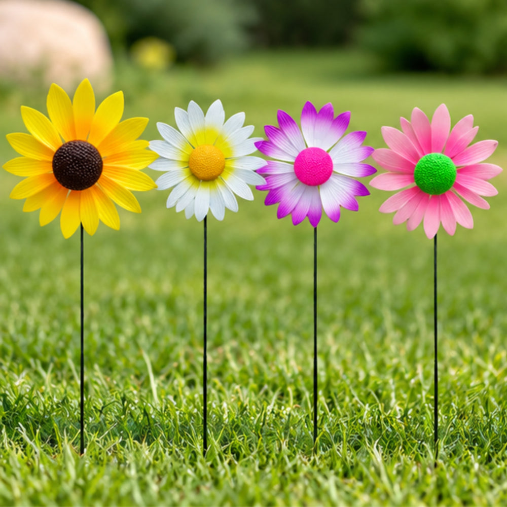 Sunflower & Daisy Windmill Garden Sticks – Set of 2 or Set of 4