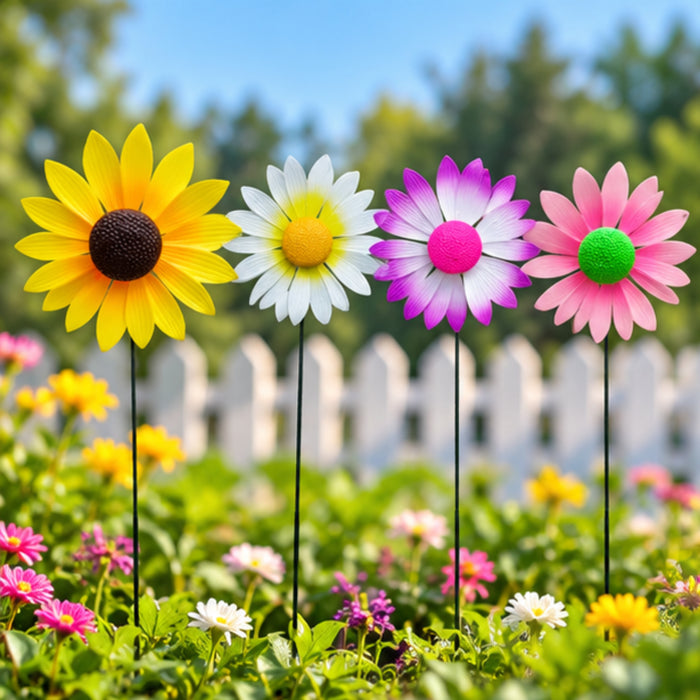 Sunflower & Daisy Windmill Garden Sticks – Set of 2 or Set of 4