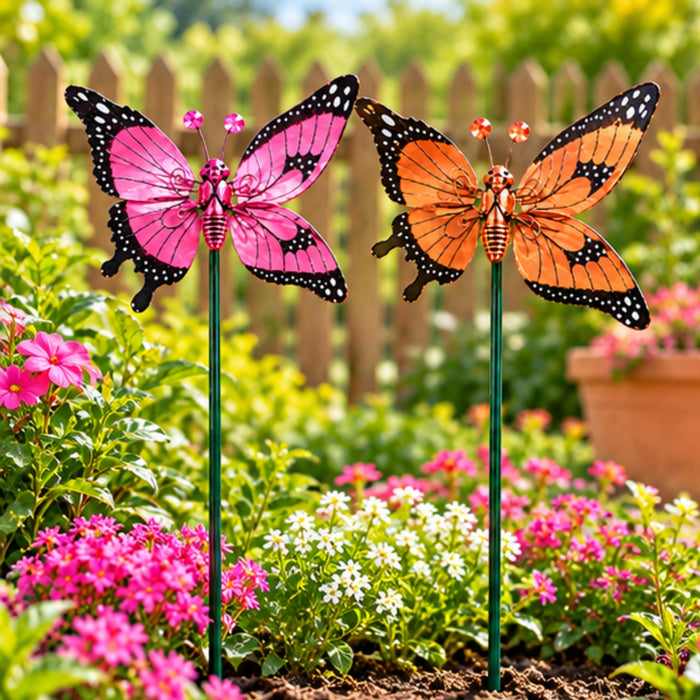Colorful Metal Butterfly Garden Stakes – Set of 2 or Set of 4