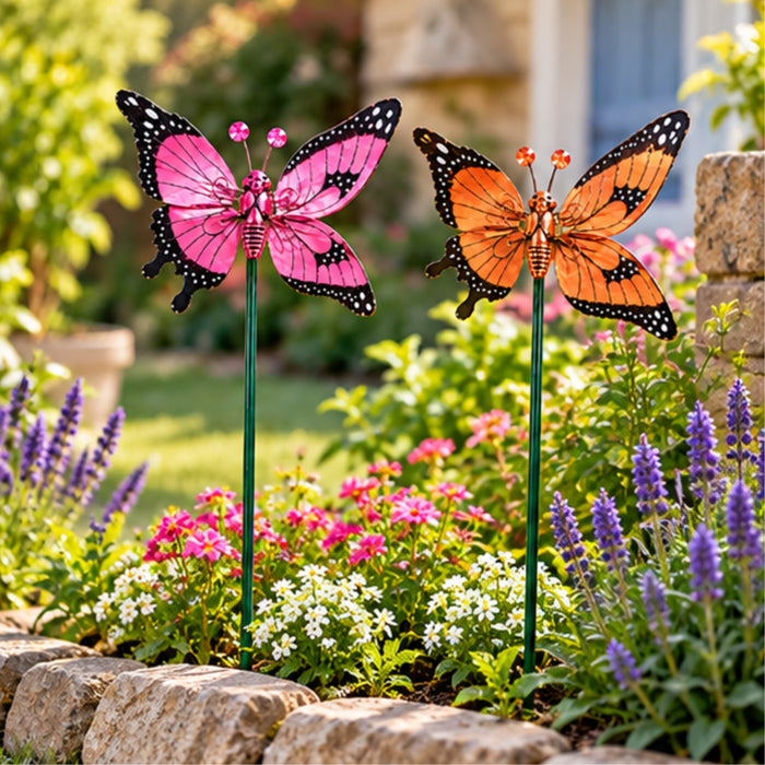Colorful Metal Butterfly Garden Stakes – Set of 2 or Set of 4