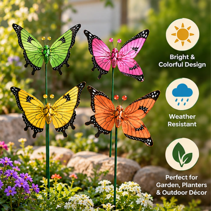 Colorful Metal Butterfly Garden Stakes – Set of 2 or Set of 4
